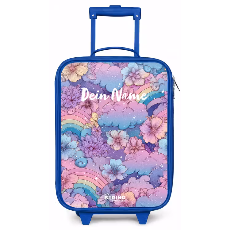 Illustratie van wolken, regenbogen en bloemen Kinderkoffer - Blauw klein -zz3dotto