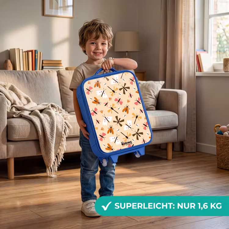 Insectenpatroon in bruin, roze en oranje op beige achtergrond Kinderkoffer - Blauw klein -sfeer2_DE
