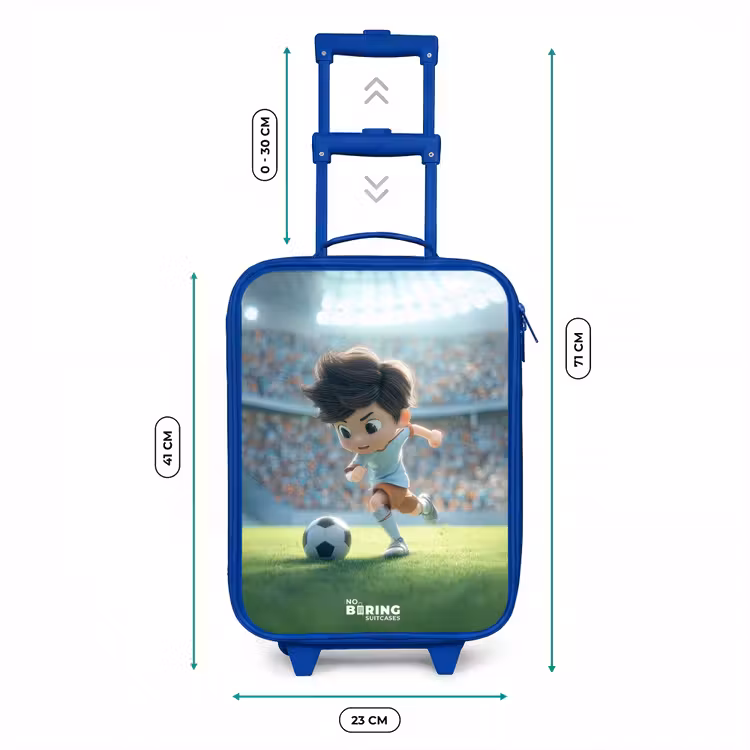 Jongen - Voetbal - Stadion - Zonlicht Kinderkoffer - Blauw klein -productfoto_formaten