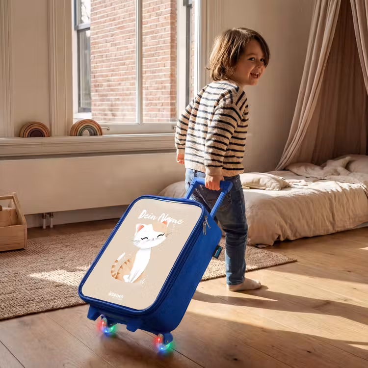 Kitten in de kleuren beige en wit Kinderkoffer - Blauw klein -sfeer1
