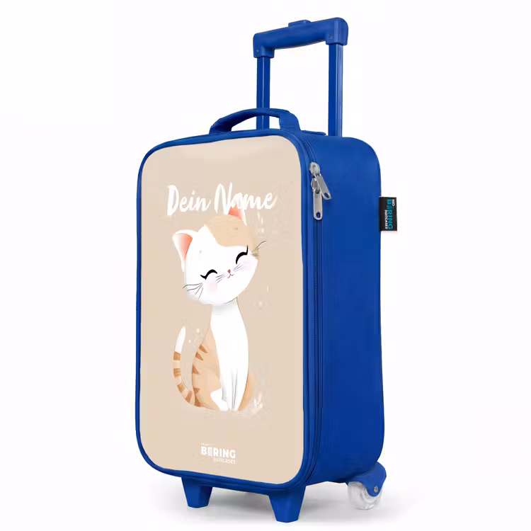 Kitten in de kleuren beige en wit Kinderkoffer - Blauw klein -productfoto_schuin
