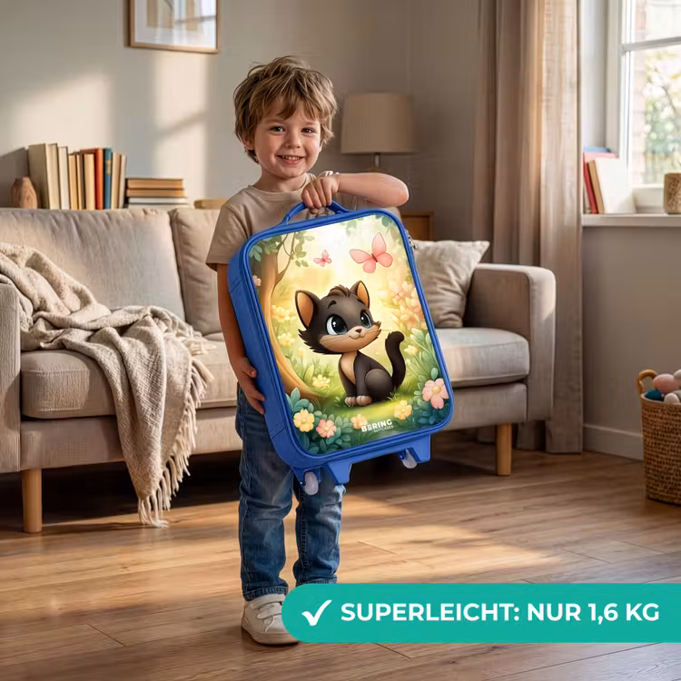 Kat - Vlinder - Bloemen Kinderkoffer - Blauw klein -sfeer2_DE