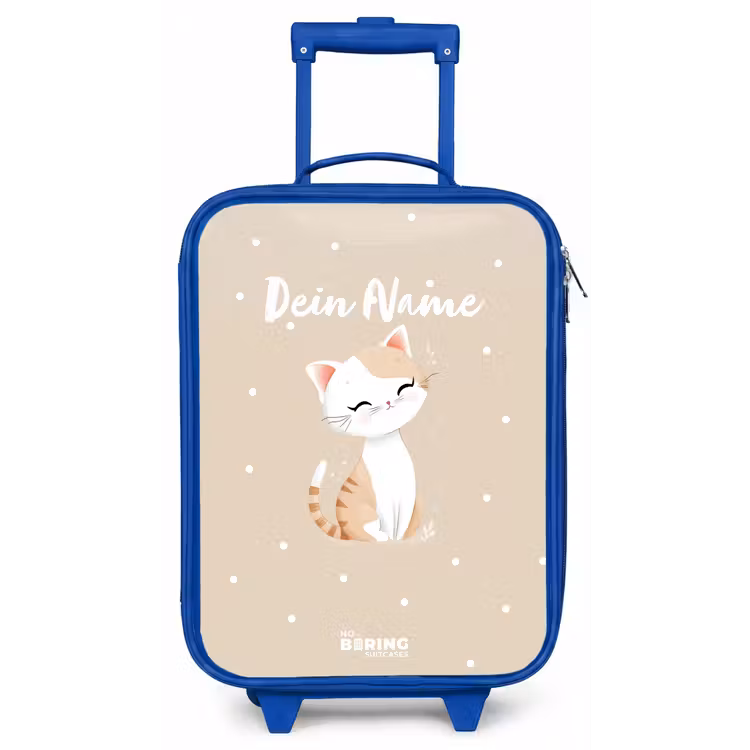 Kat omringd door beige stippen Kinderkoffer - Blauw klein -zz3dotto