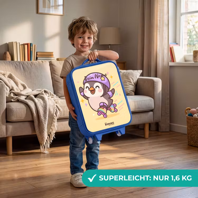 Kawai - Pinguin - Rolschaatsen Kinderkoffer - Blauw klein -sfeer2_DE