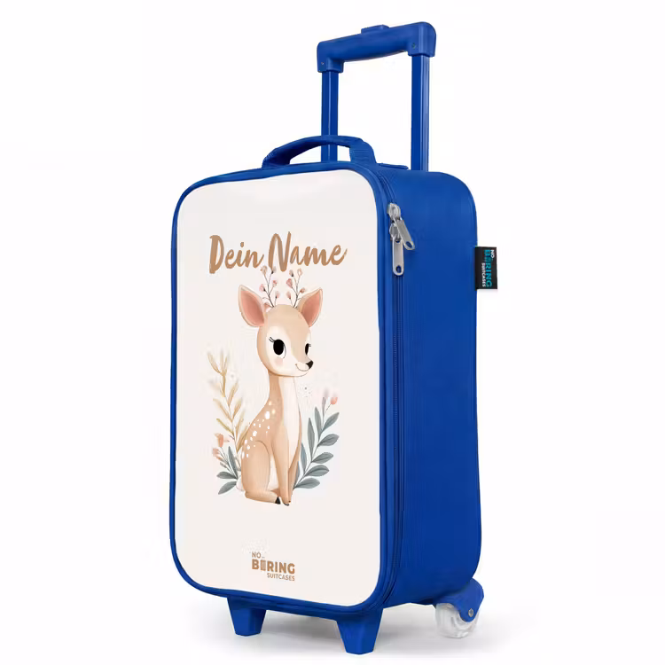 Hertje omringd door planten in beige tinten Kinderkoffer - Blauw klein -productfoto_schuin