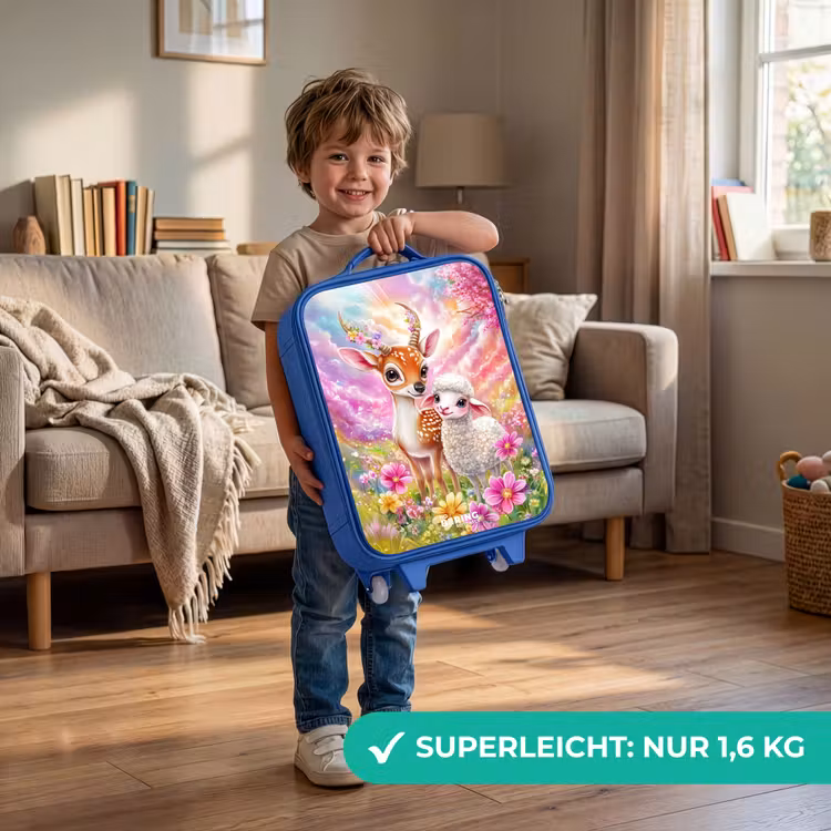 Hertje met een lammetje in pastelbloemenveld Kinderkoffer - Blauw klein -sfeer2_DE
