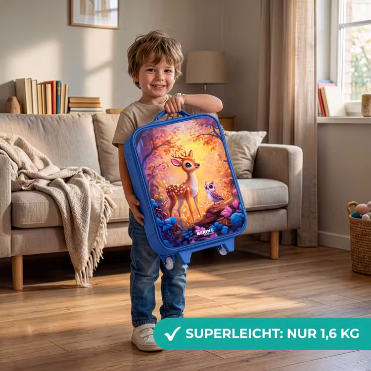Hertje en uil in een roze sprookjesbos Kinderkoffer - Blauw klein -sfeer2_DE