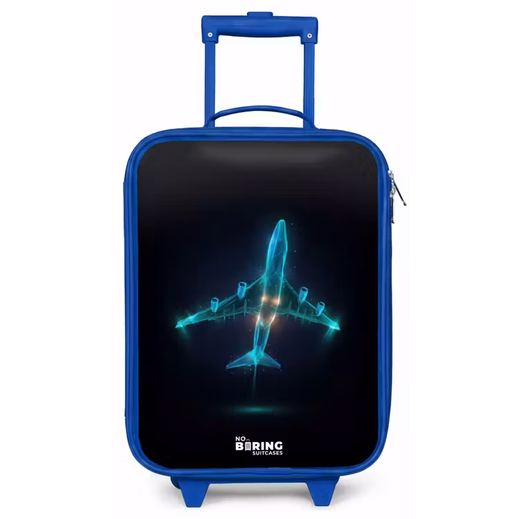 Lichtgevend vliegtuig Kinderkoffer - Blauw klein -zz3dotto