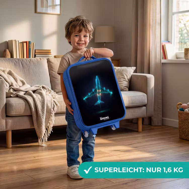 Lichtgevend vliegtuig Kinderkoffer - Blauw klein -sfeer2_DE