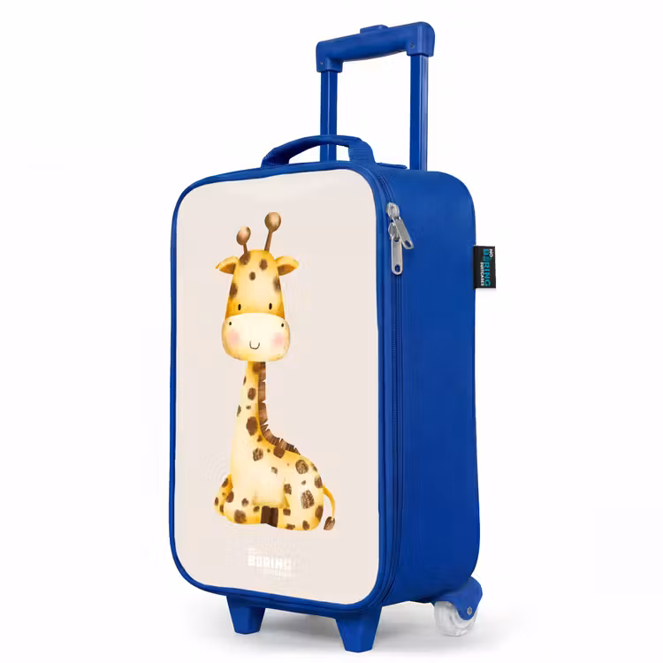 Liggende giraffe illustratie op beige achtergrond Kinderkoffer - Blauw klein -productfoto_schuin