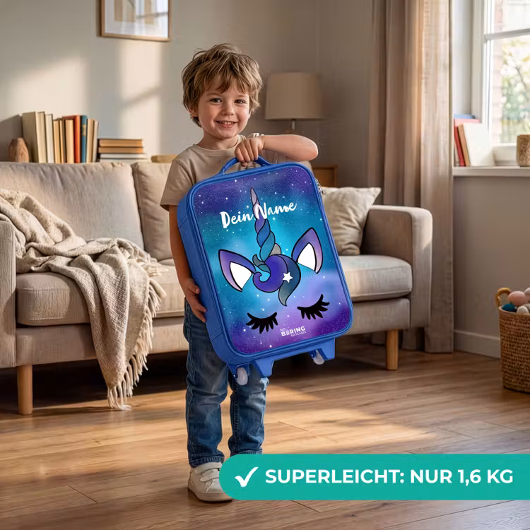 Paarse eenhoorn Kinderkoffer - Blauw klein -sfeer2_DE
