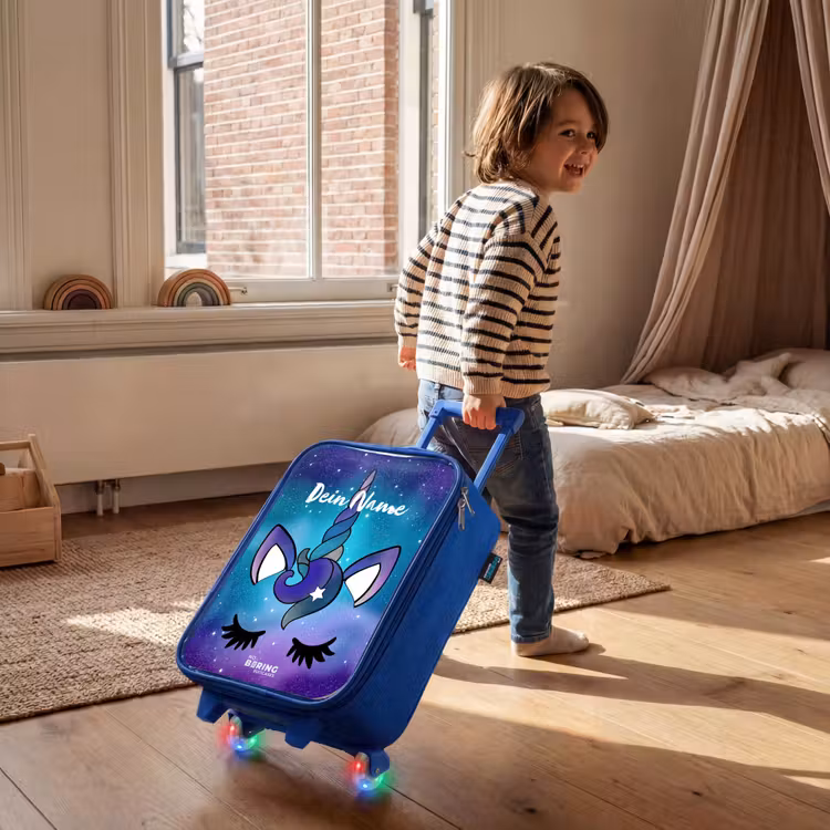 Paarse eenhoorn Kinderkoffer - Blauw klein -sfeer1