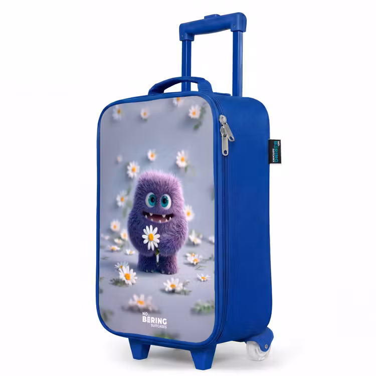 Paars Pluizig Vriendje met Madelief Kinderkoffer - Blauw klein -productfoto_schuin
