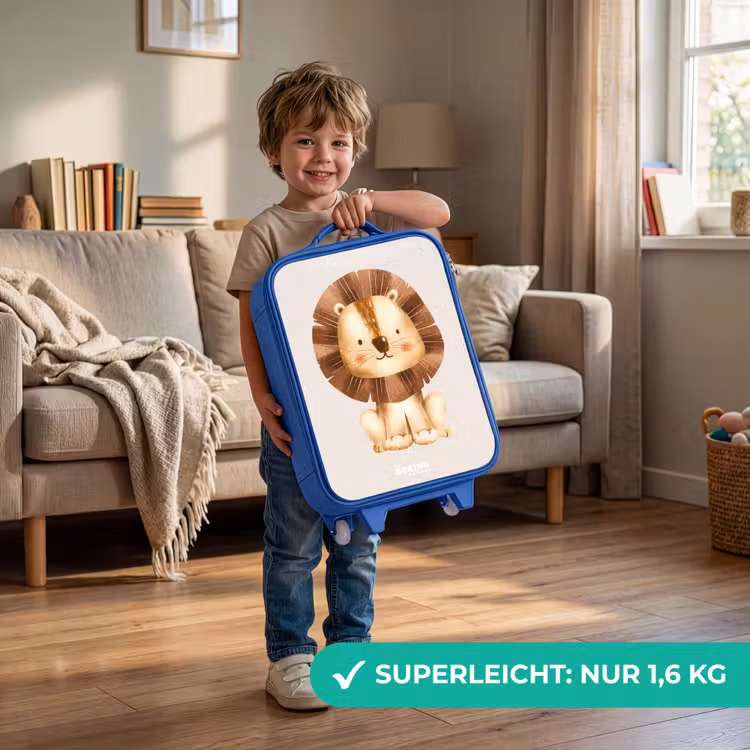 Leeuw illustratie met beige achtergrond Kinderkoffer - Blauw klein -sfeer2_DE