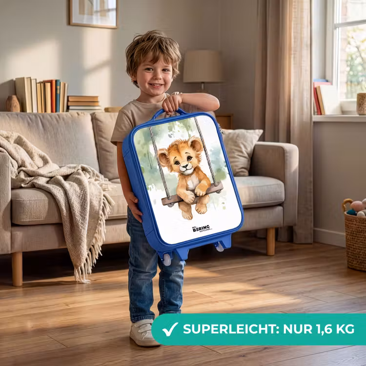 Leeuwenwelpje met schommel illustratie Kinderkoffer - Blauw klein -sfeer2_DE