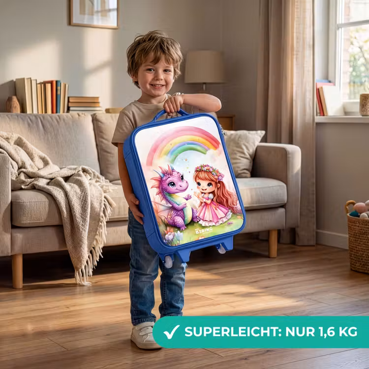Meisje met paarse draak onder regenboog Kinderkoffer - Blauw klein -sfeer2_DE