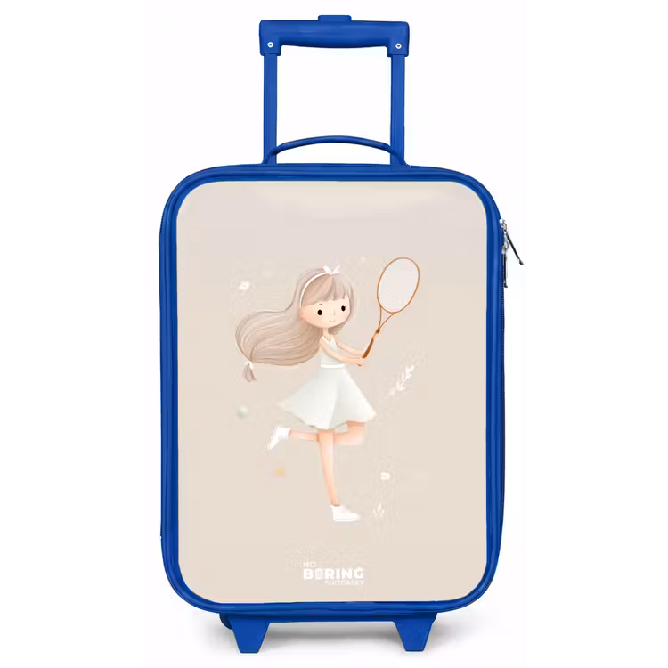 Meisje speelt tennis in beige kleuren Kinderkoffer - Blauw klein -zz3dotto