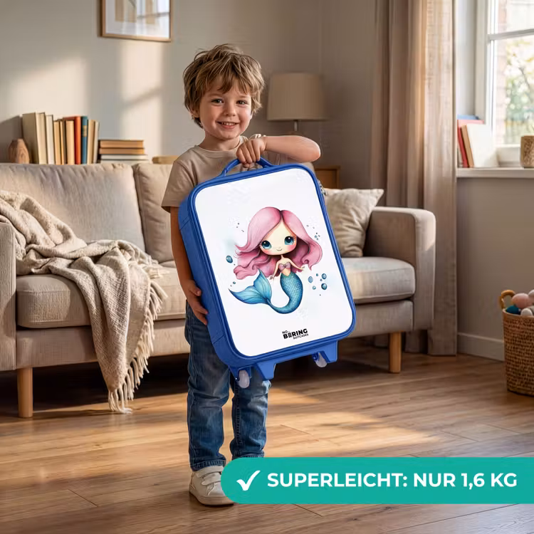Zeemeermin met roze haar en blauwe staart tussen luchtbellen Kinderkoffer - Blauw klein -sfeer2_DE