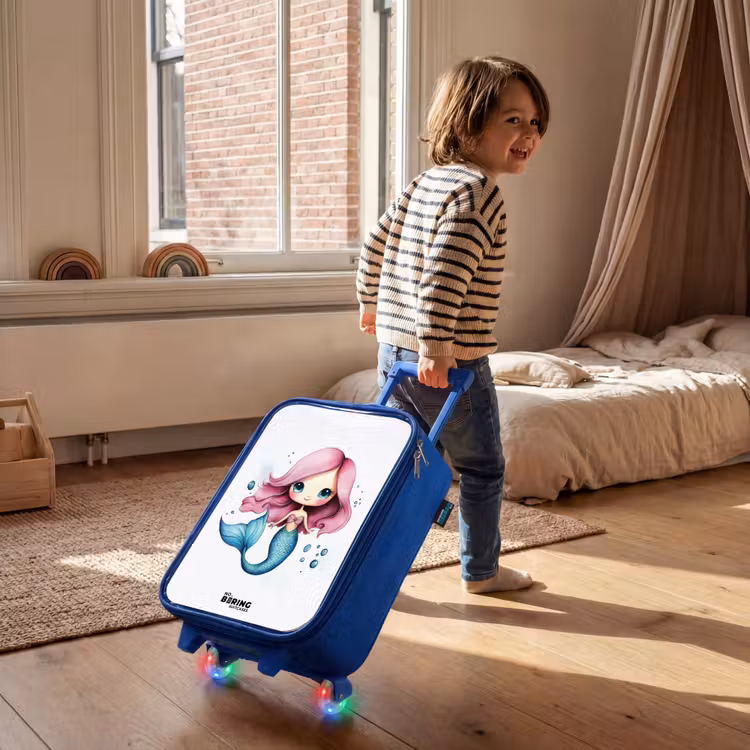 Zeemeermin met roze haar en blauwe staart tussen luchtbellen Kinderkoffer - Blauw klein -sfeer1