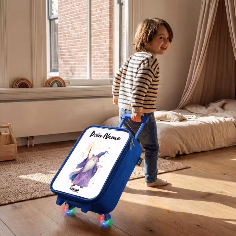 Oude tovenaar met staf Kinderkoffer - Blauw klein -sfeer1