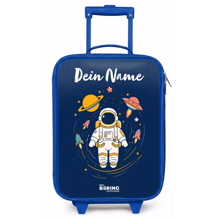 Astronaut - Planeet - Sterren - Raket Kinderkoffer - Blauw klein -zz3dotto