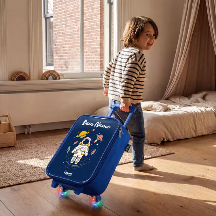 Astronaut - Planeet - Sterren - Raket Kinderkoffer - Blauw klein -sfeer1