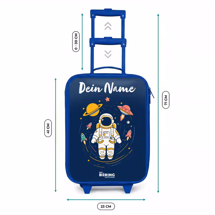 Astronaut - Planeet - Sterren - Raket Kinderkoffer - Blauw klein -productfoto_formaten