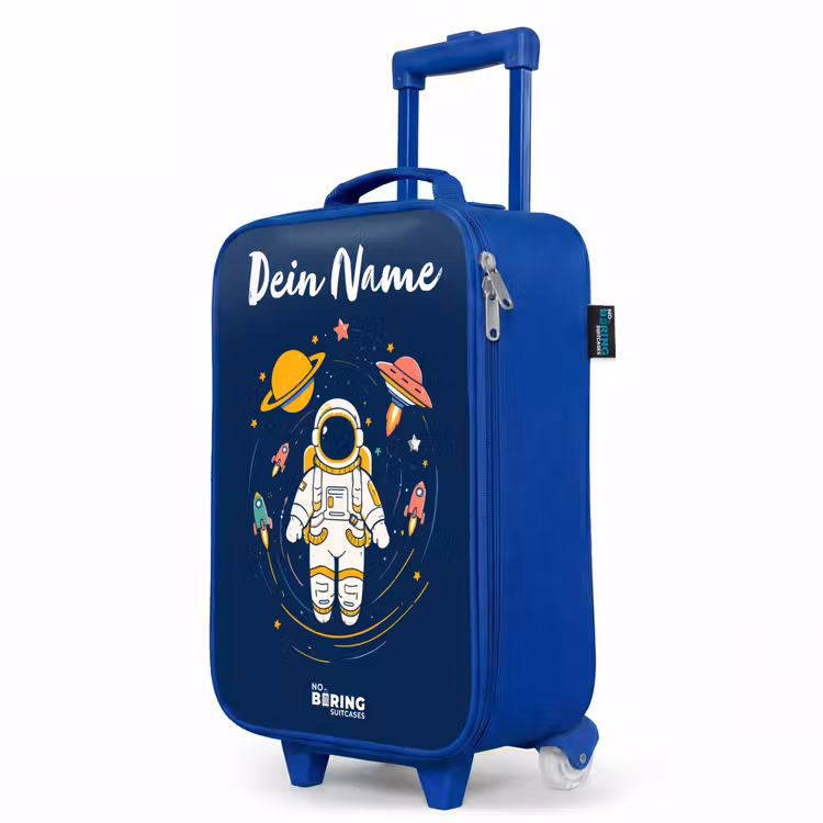 Astronaut - Planeet - Sterren - Raket Kinderkoffer - Blauw klein -productfoto_schuin