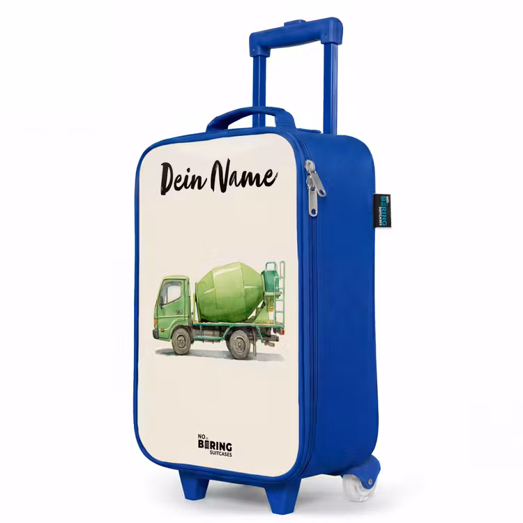 Betonmixer - Getekend - Groen Kinderkoffer - Blauw klein -productfoto_schuin
