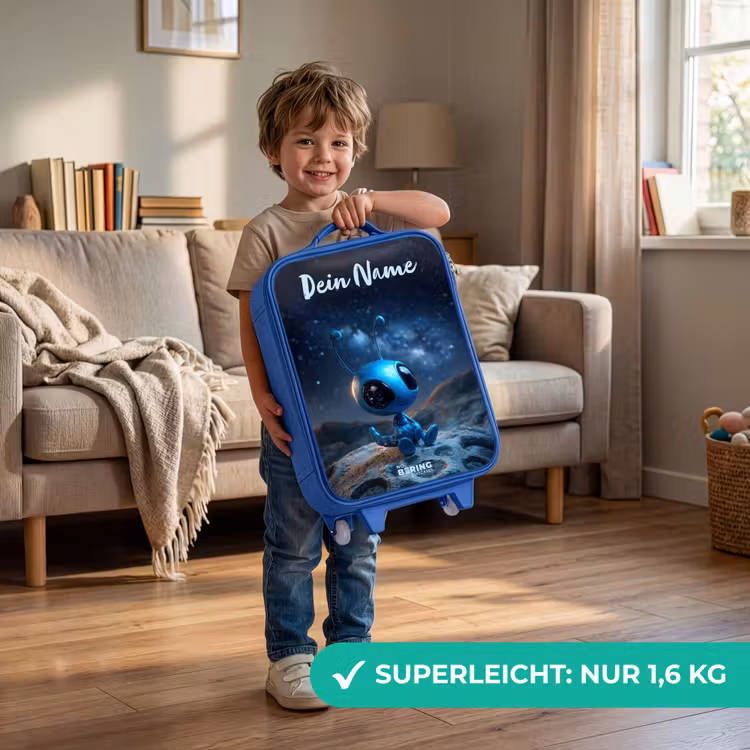 Blauw buitenaards wezentje onder sterrenhemel Kinderkoffer - Blauw klein -sfeer2_DE