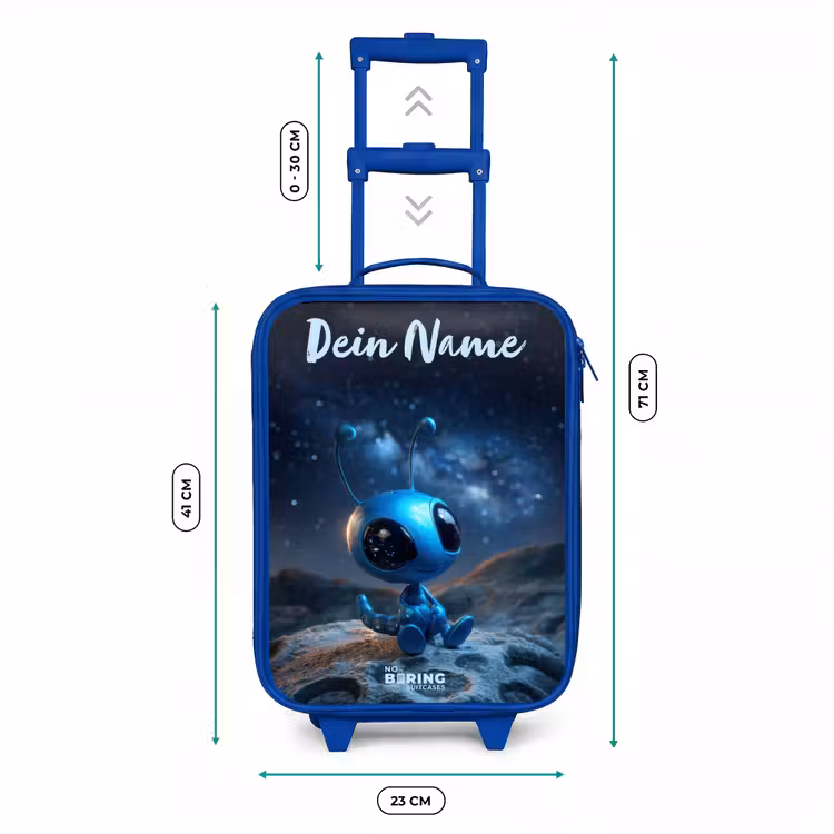 Blauw buitenaards wezentje onder sterrenhemel Kinderkoffer - Blauw klein -productfoto_formaten