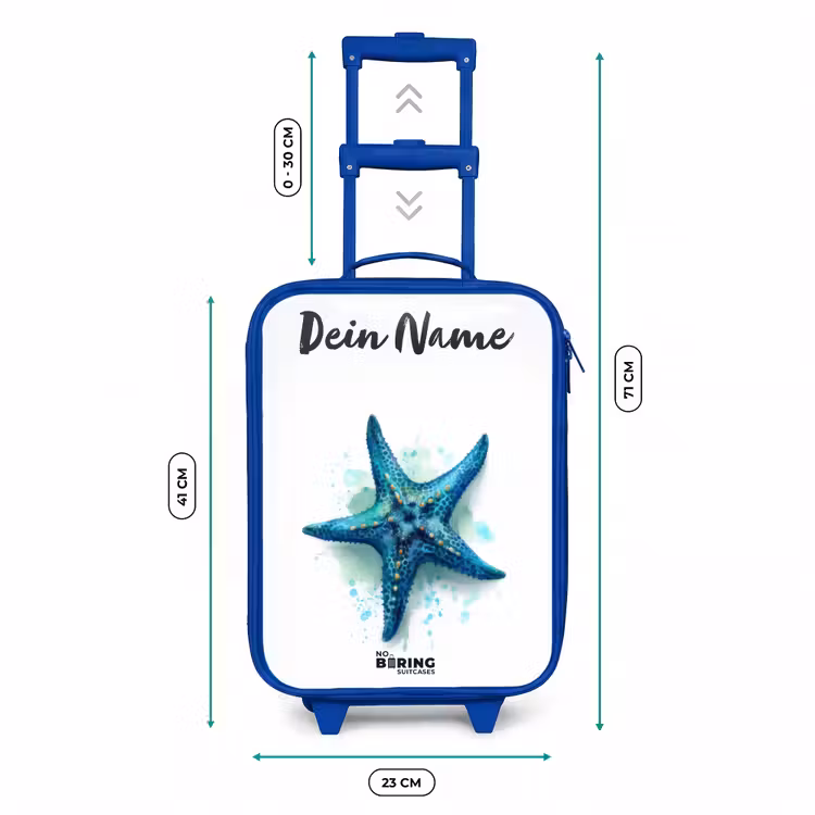 Blauwe Zeester op Witte Achtergrond Kinderkoffer - Blauw klein -productfoto_formaten