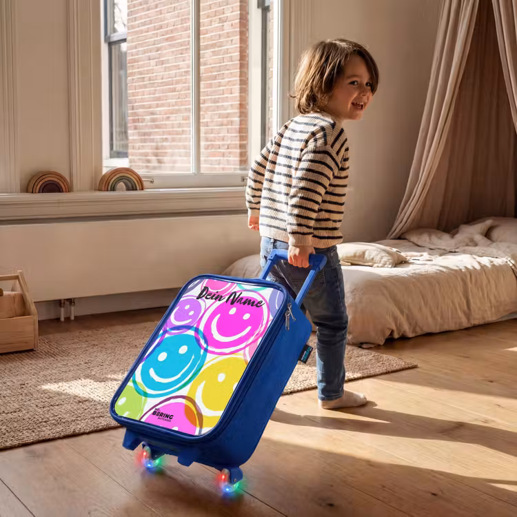 Kleurrijke glimlachexplosie Kinderkoffer - Blauw klein -sfeer1