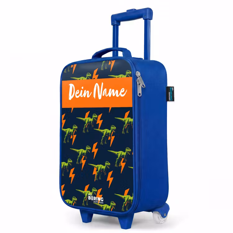 Dinos - Bliksem - Dieren - Blauw Kinderkoffer - Blauw klein -productfoto_schuin