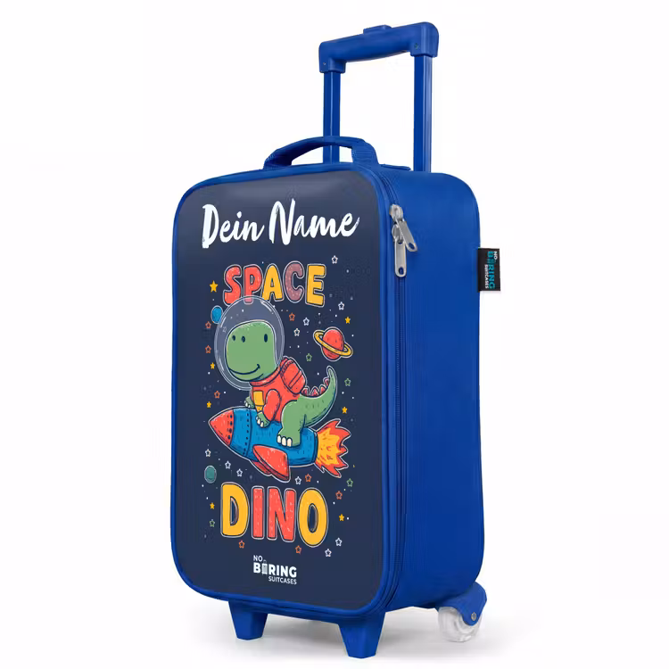 Dinosaurus - Groen - Raket - Sterrenhemel Kinderkoffer - Blauw klein -productfoto_schuin