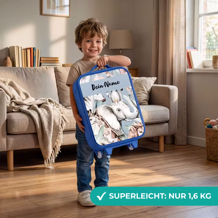 Jungle in Lichte Kleuren Kinderkoffer - Blauw klein -sfeer2_DE