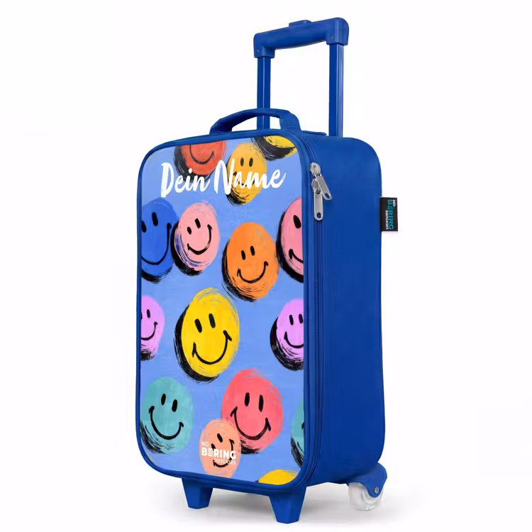 Een speels en kunstzinnig patroon van kleurrijke smileys Kinderkoffer - Blauw klein -productfoto_schuin