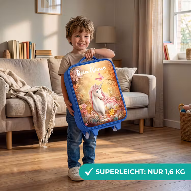 Eenhoorn - Vlinder - Roze - Manen Kinderkoffer - Blauw klein -sfeer2_DE