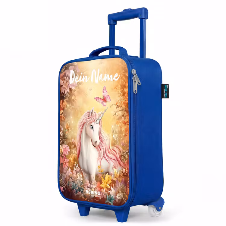 Eenhoorn - Vlinder - Roze - Manen Kinderkoffer - Blauw klein -productfoto_schuin