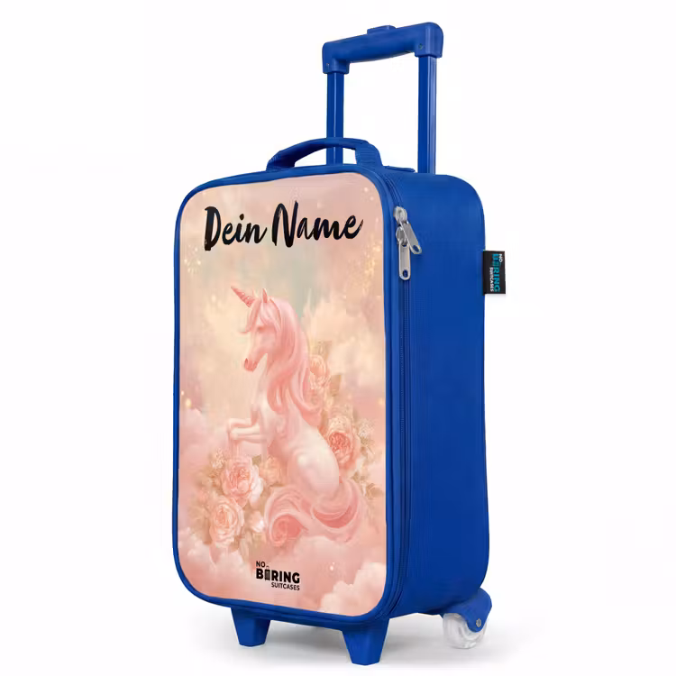 Eenhoorn - Wolken - Roze Kinderkoffer - Blauw klein -productfoto_schuin