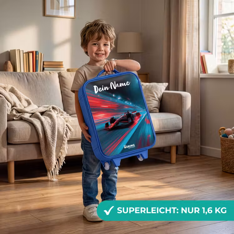 Formule 1 - Raceauto - Rood - Neonverlichting Kinderkoffer - Blauw klein -sfeer2_DE