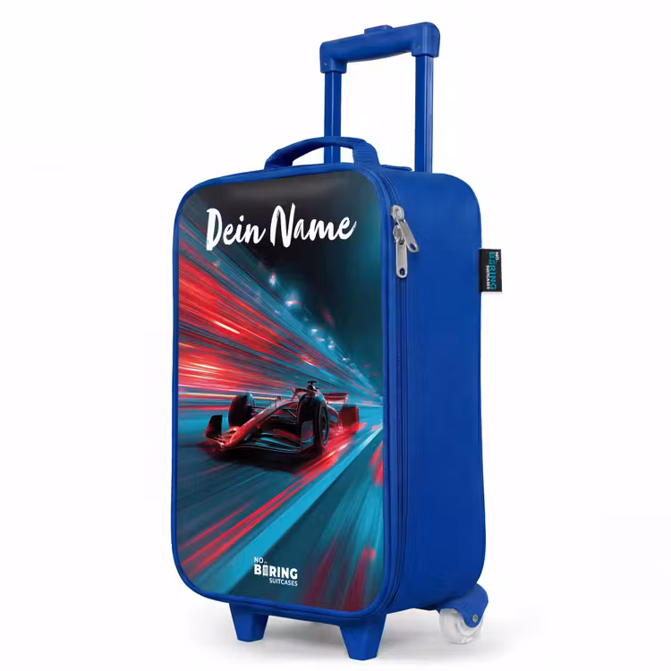 Formule 1 - Raceauto - Rood - Neonverlichting Kinderkoffer - Blauw klein -productfoto_schuin