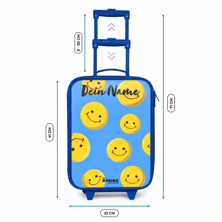 Vrolijke smileyregen Kinderkoffer - Blauw klein -productfoto_formaten