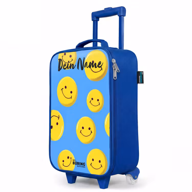 Vrolijke smileyregen Kinderkoffer - Blauw klein -productfoto_schuin