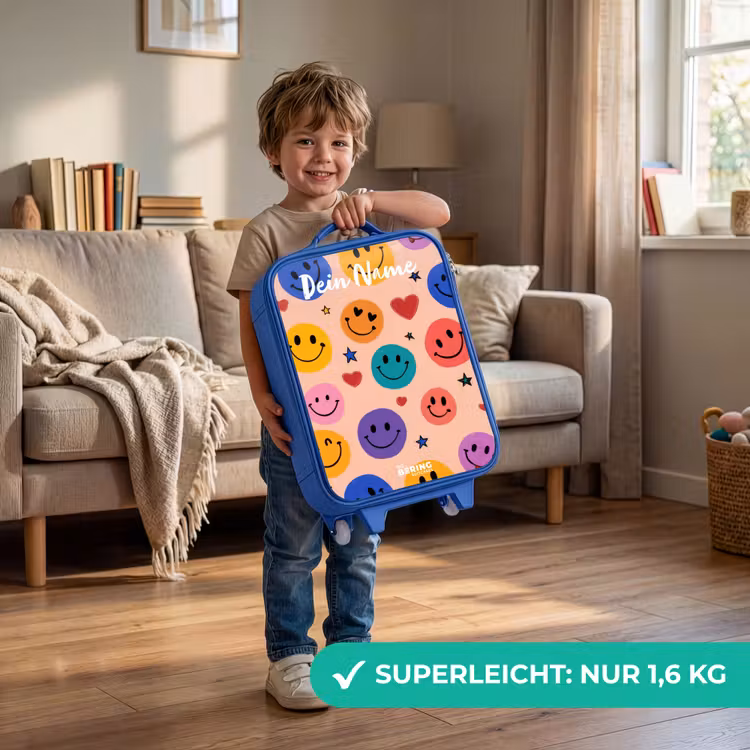 Vrolijk Smiley-patroon Kinderkoffer - Blauw klein -sfeer2_DE