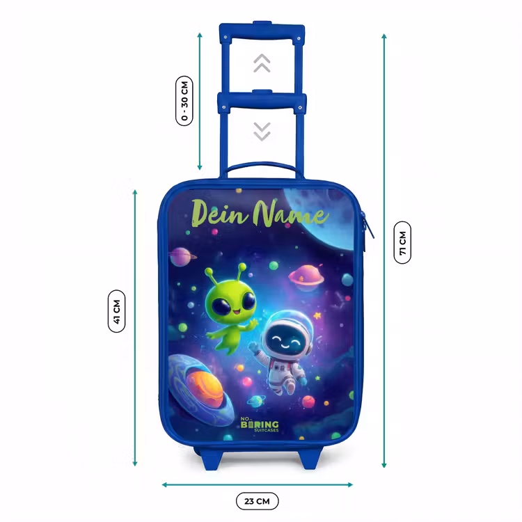 Vrolijke Ontmoeting in de Ruimte Kinderkoffer - Blauw klein -productfoto_formaten