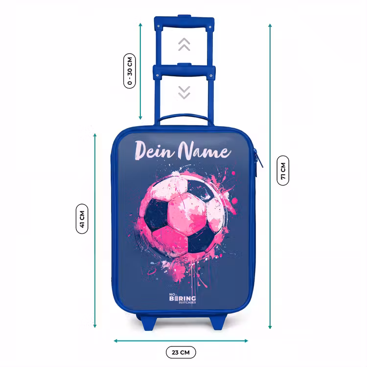 Voetbalvibes -  Verf - Roze - Blauw Kinderkoffer - Blauw klein -productfoto_formaten