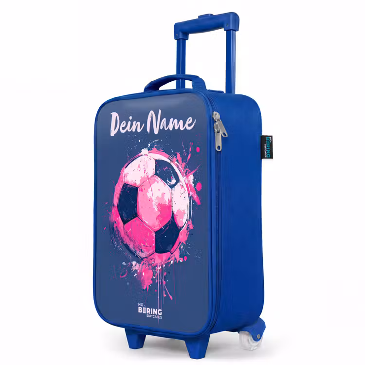 Voetbalvibes -  Verf - Roze - Blauw Kinderkoffer - Blauw klein -productfoto_schuin