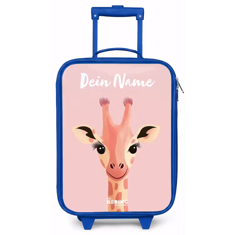 Giraffe - Wimpers - Minimalistisch - Roze Kinderkoffer - Blauw klein -zz3dotto
