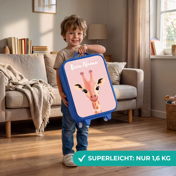 Giraffe - Wimpers - Minimalistisch - Roze Kinderkoffer - Blauw klein -sfeer2_DE